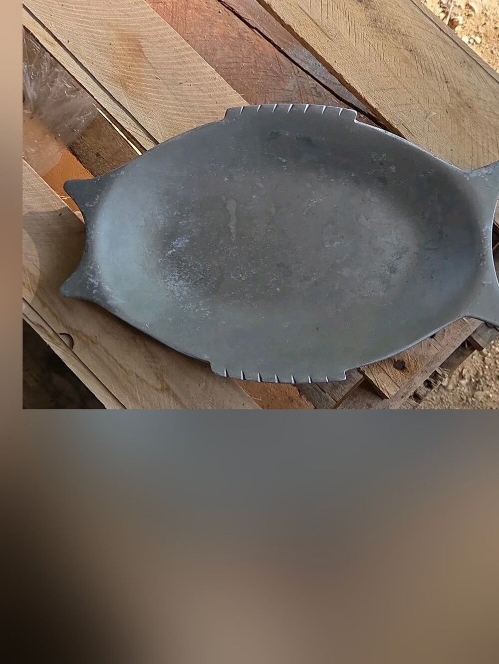 Vintage Cast Aluminum Fish-Shaped Serving Platter with Scalloped Edges